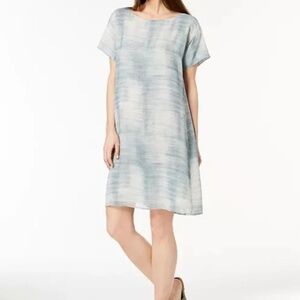Eileen Fisher Daze Sheer Silk Print Bateau Neck Knee Length Dress Size PS NWT